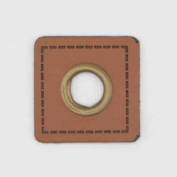 Läderlapp med öljett - Fyrkant, Cognac 8mm