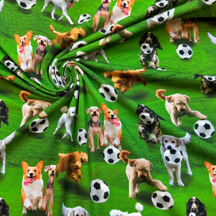 Hundar med fotboll - Trikåtyg