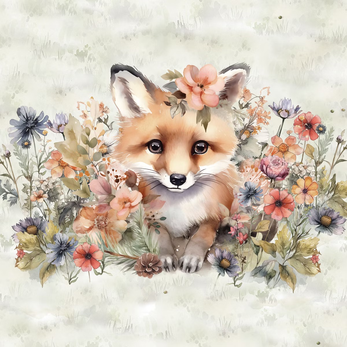 Räv med blommor - Panel