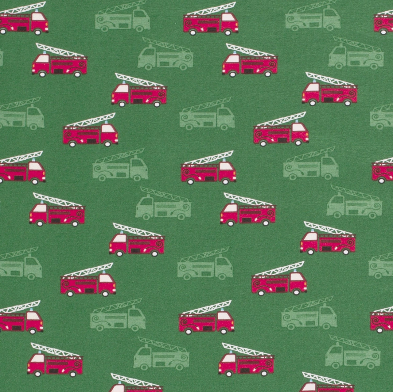 Fire trucks, green - Jersey fabric