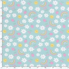 Flower & rainbows, turkos - Trikåtyg