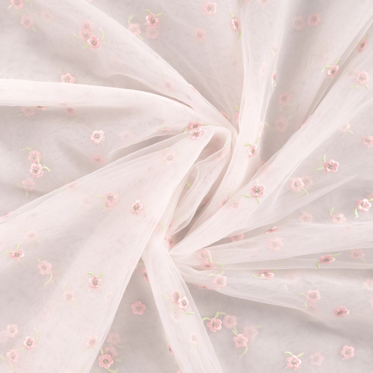 Broderade blommor, rosa - Mjuk Tyll