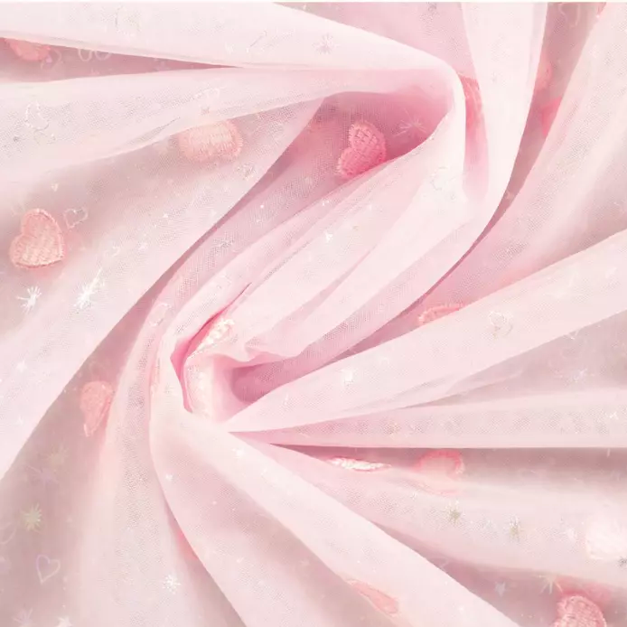 Broderade hjärtan, rosa - Mjuk Tyll