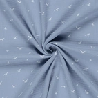 Bird, dusty blue - Digitaltryckt Muslin tyg