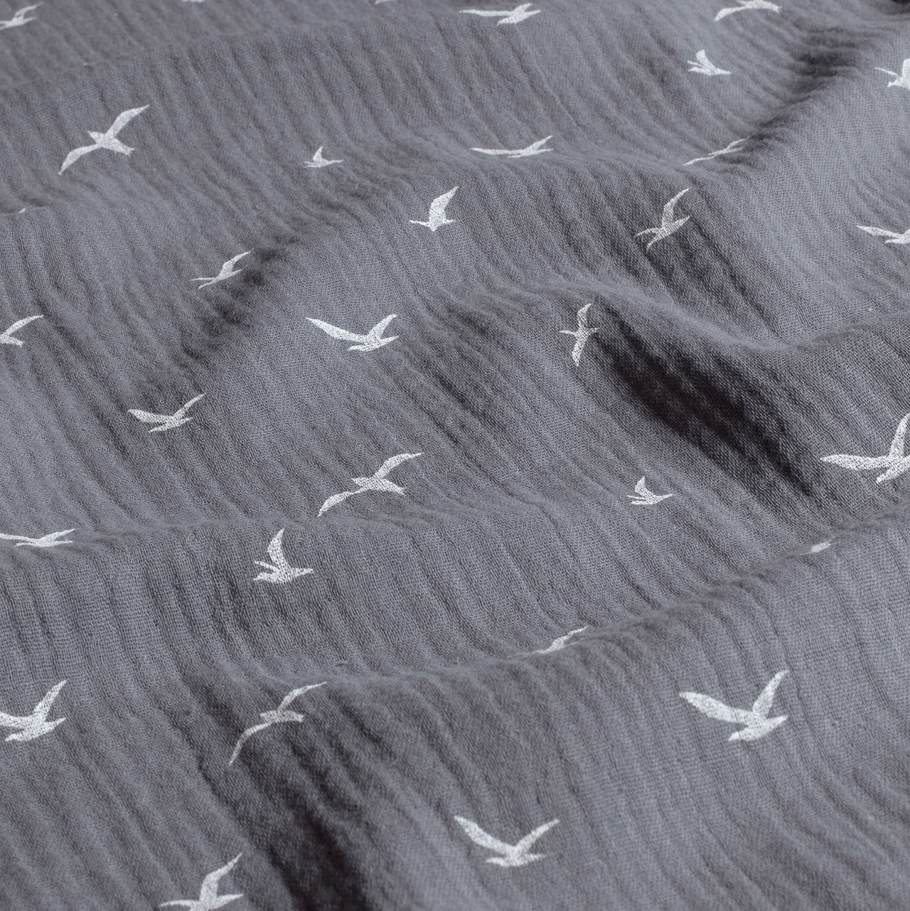 Bird, grå- Digitaltryckt Muslin tyg