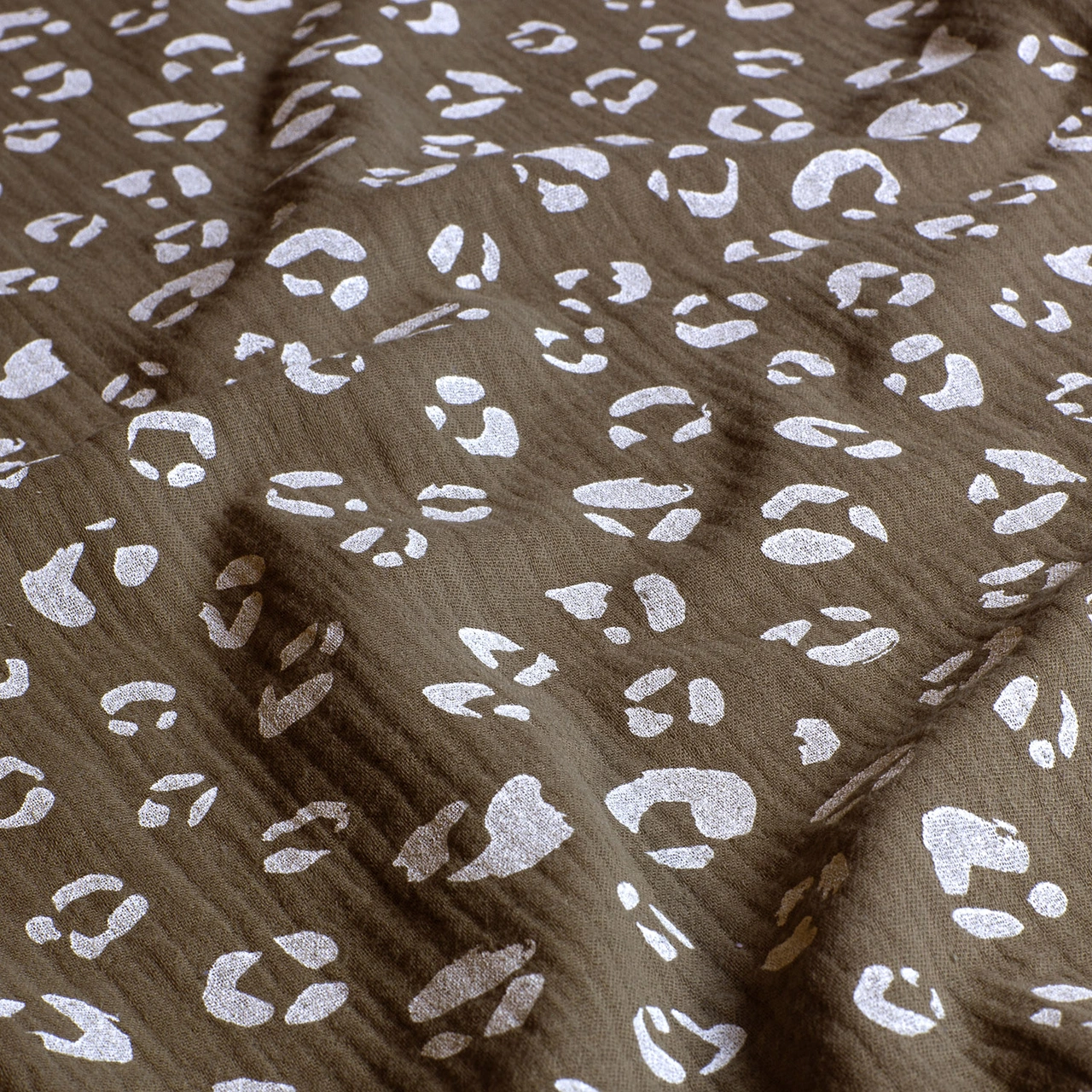 Leo, dark taupe - Digitaltryckt Muslin tyg