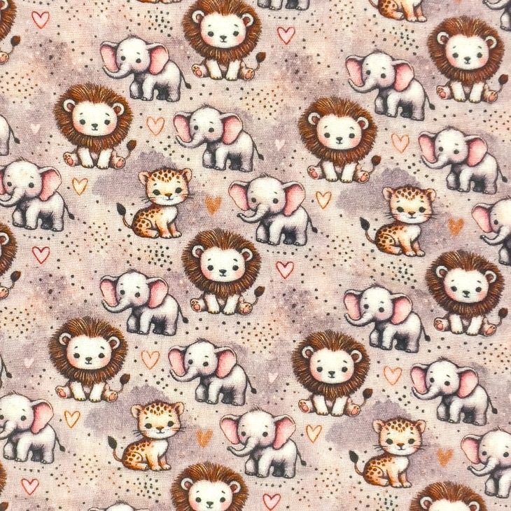 Safari djur - Digitaltryckt Muslin tyg