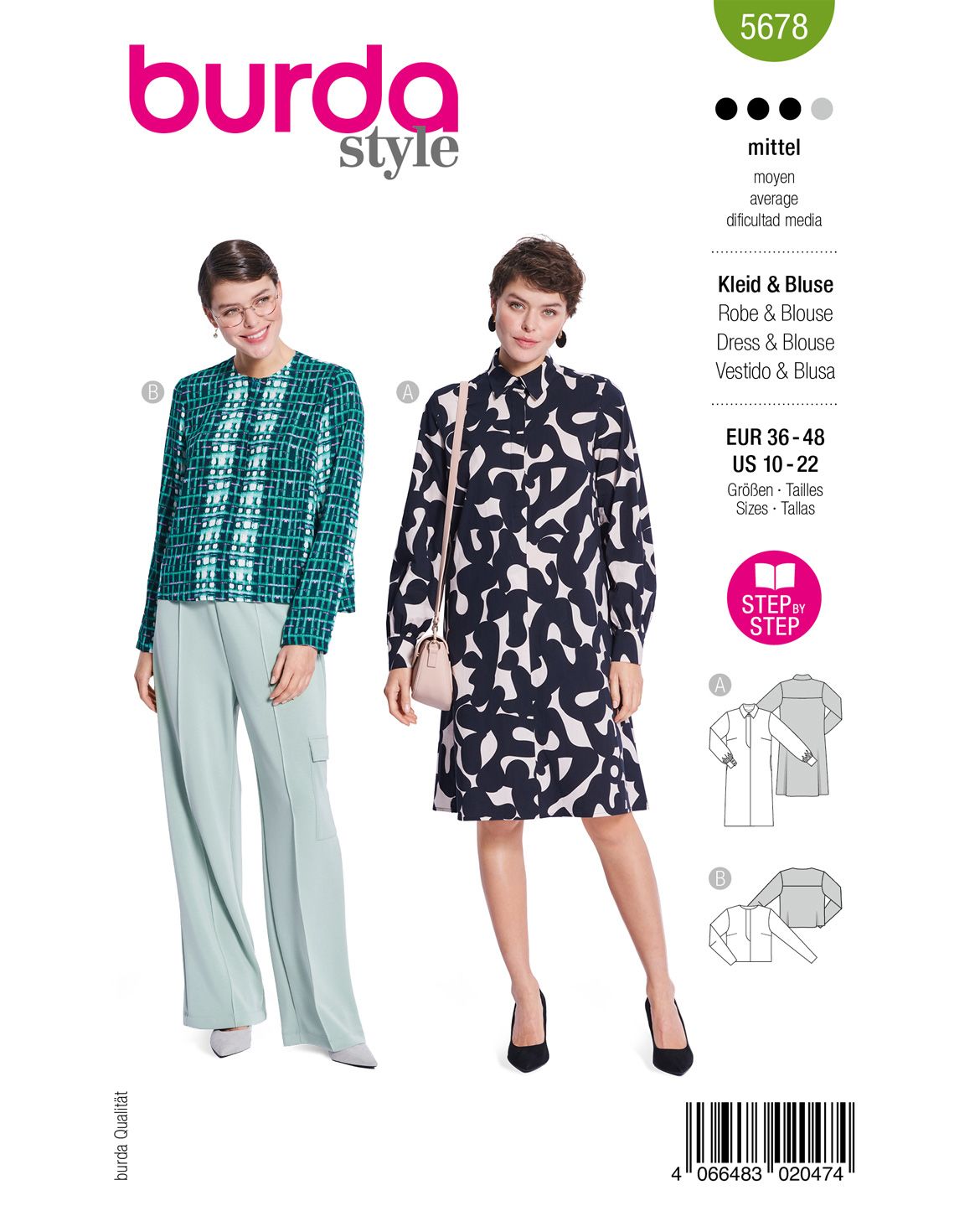 Burda 5678 - Dam - Klänning & Skjorta 34-36.