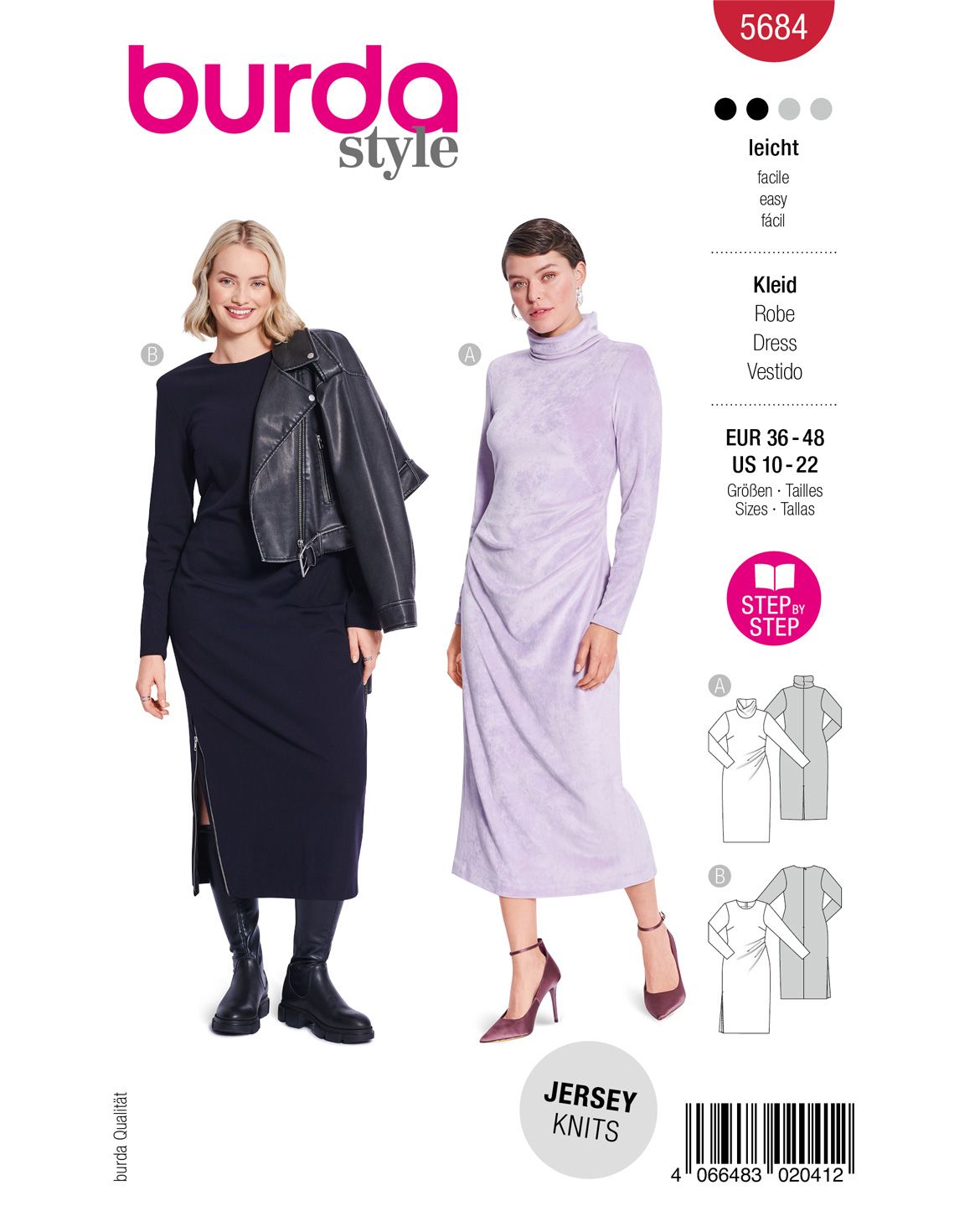 Burda 5684 - Dam -  Midiklänningar Med Drapering.