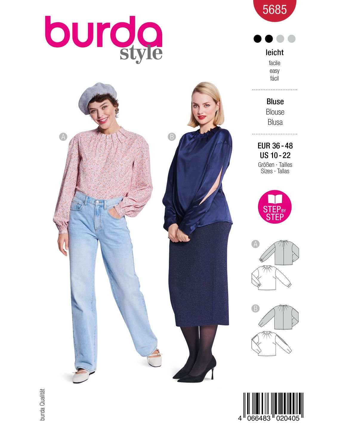 Burda 5685 - Dam -  Blusar Med Veck.