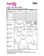 Burda 5686 - Dam -  Sommarklänningar Markerad Midja.