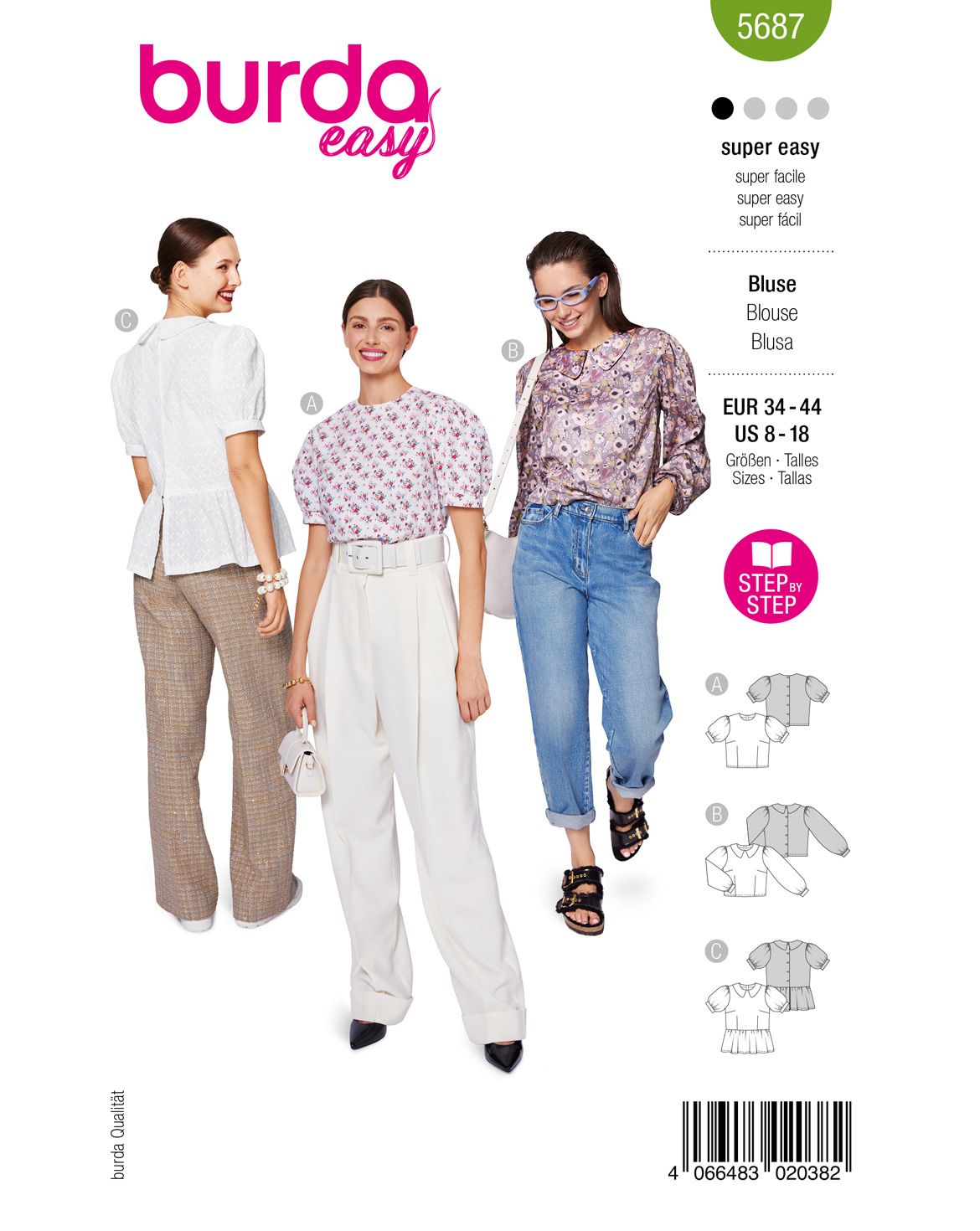 Burda 5687 - Dam -  Damblusar Med Puffärmar.