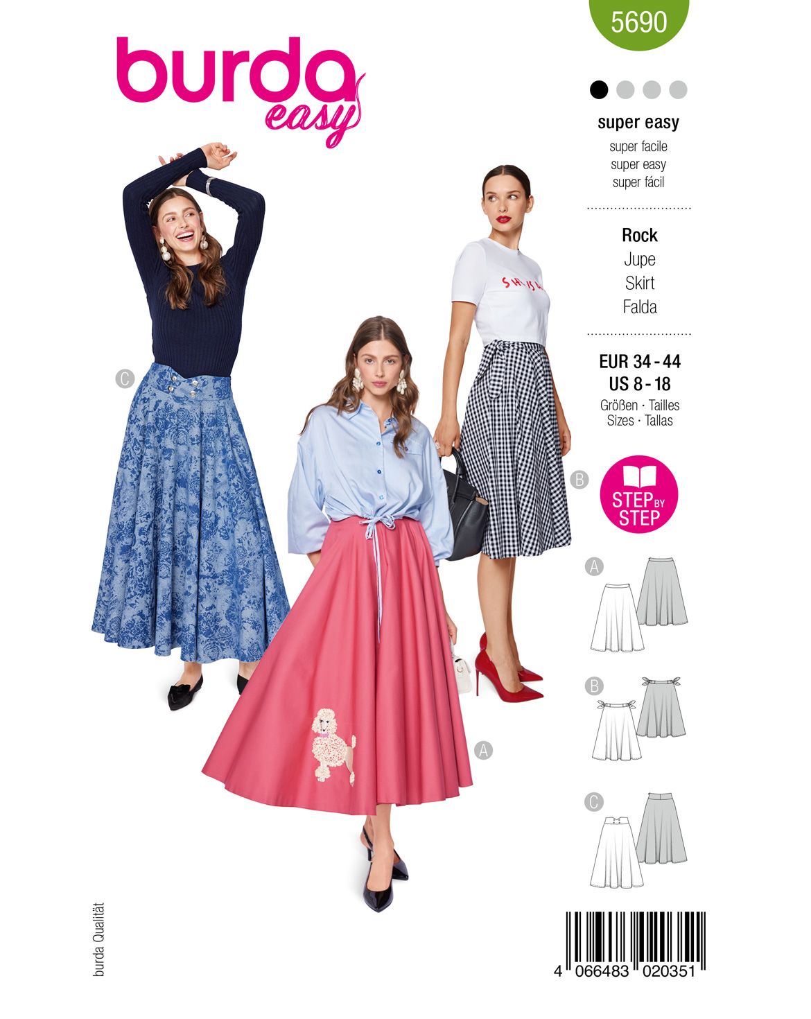 Burda 5690 - Dam -  Utsvängda Kjolar.