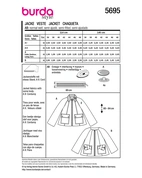 Burda 5695 - Dam -  Jacka Med Fickor.