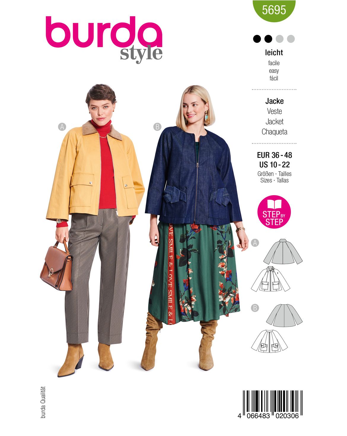 Burda 5695 - Dam -  Jacka Med Fickor.