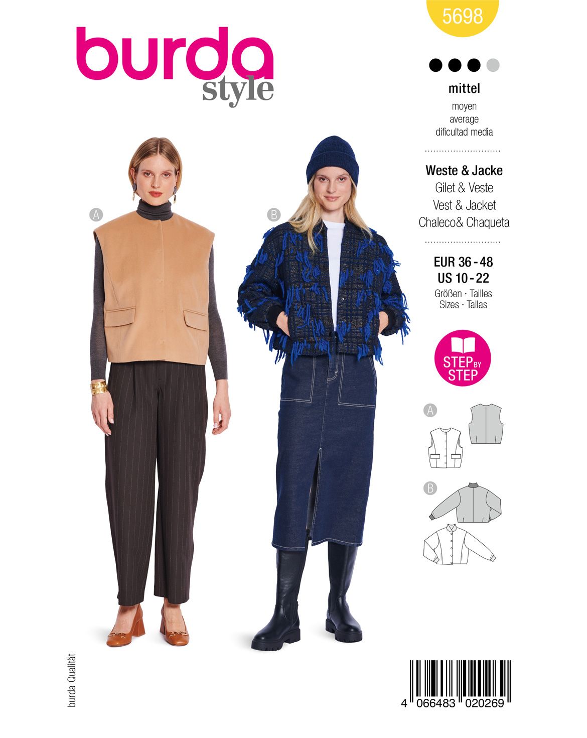 Burda 5698 - Dam -  Damvästar Med Knappar.