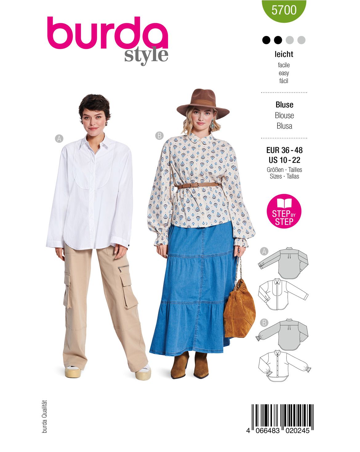 Burda 5700 - Dam -  Blusar Med Knappar.