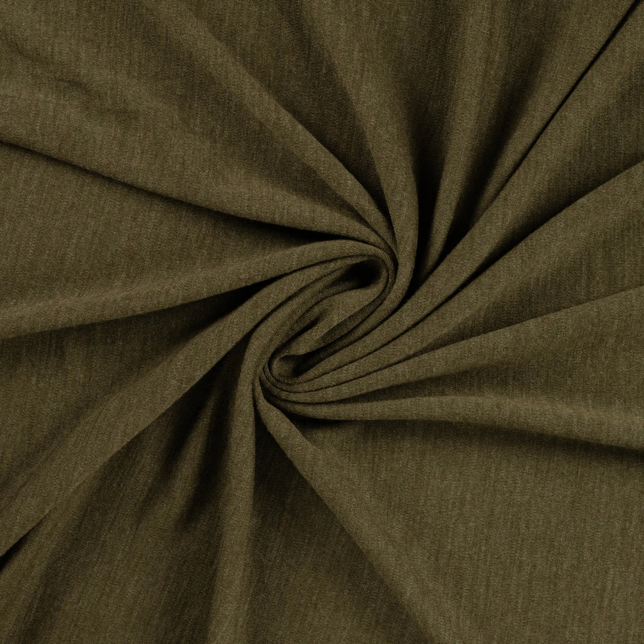 Khaki, melange - 100% Merino Ull interlock