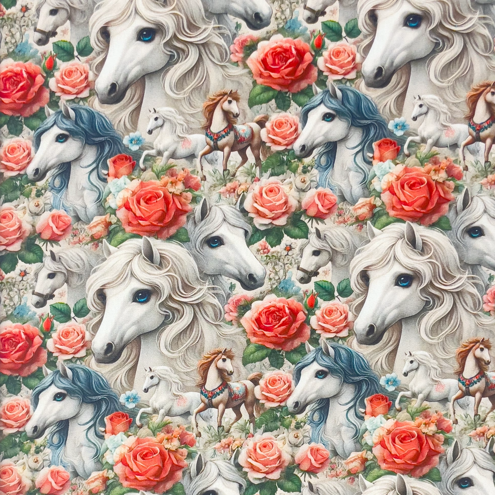 Horses And More, Roses - bomullspoplin