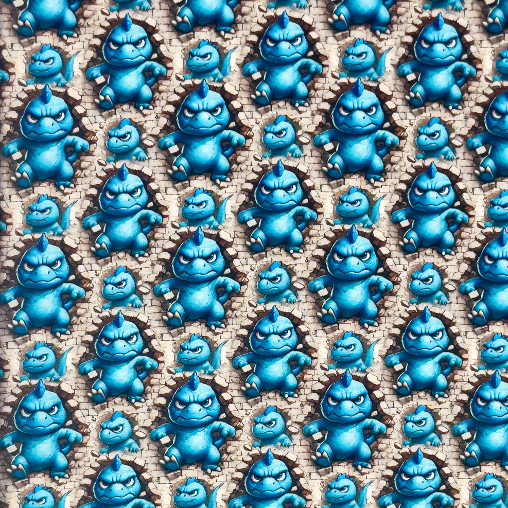 Fun And Games, Blue Monster - bomullspoplin