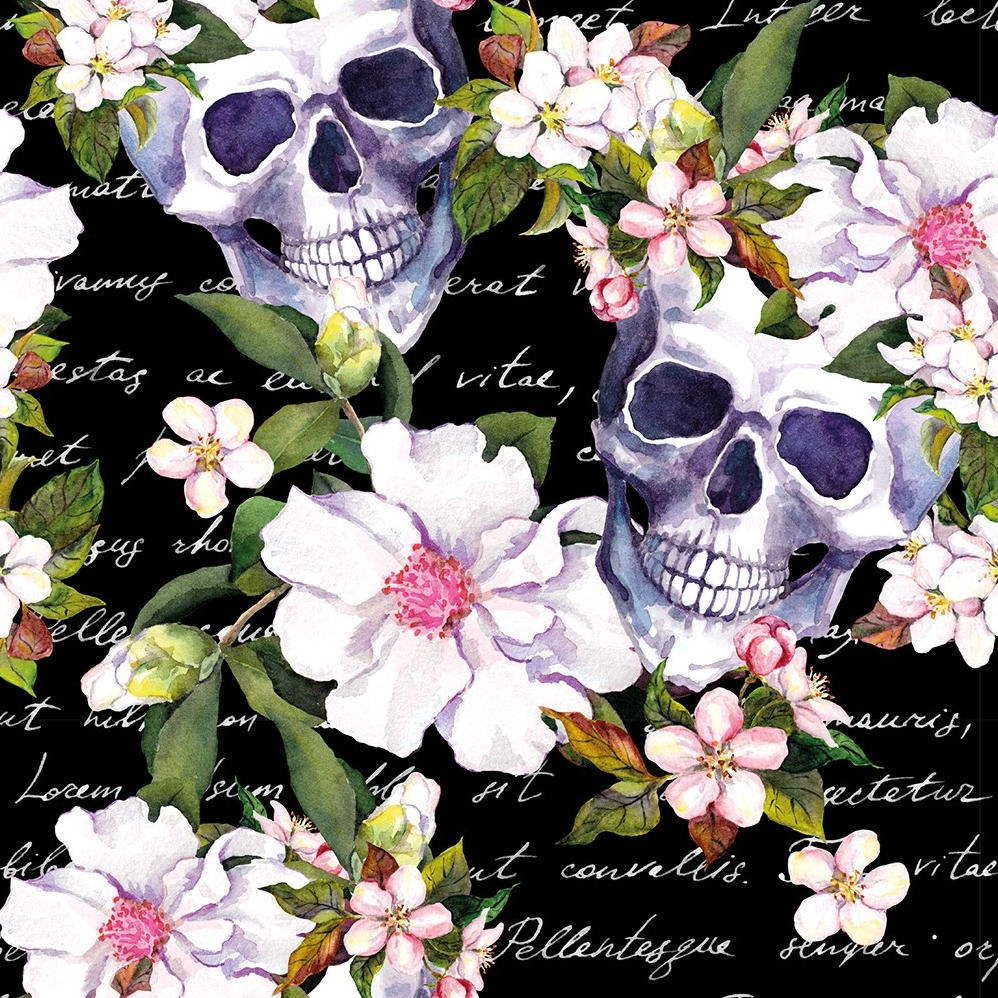 Skull Flower Dark - Trikåtyg