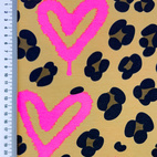 Leopard With Neon Hearts, Fuchsia - Trikåtyg