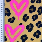 Leopard With Neon Hearts, Fuchsia - Trikåtyg