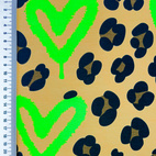 Leopard With Neon Hearts, Neon Green - Trikåtyg