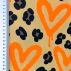 Leopard With Neon Hearts, Neon Orange - Trikåtyg