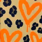 Leopard With Neon Hearts, Neon Orange - Trikåtyg
