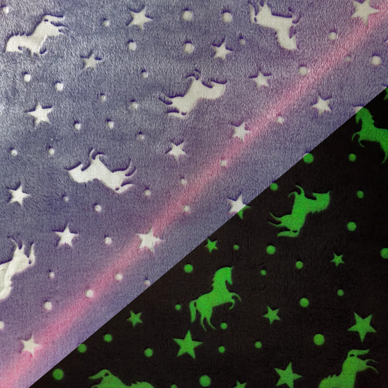 Hästar Lila - Fleece Glow in the dark.