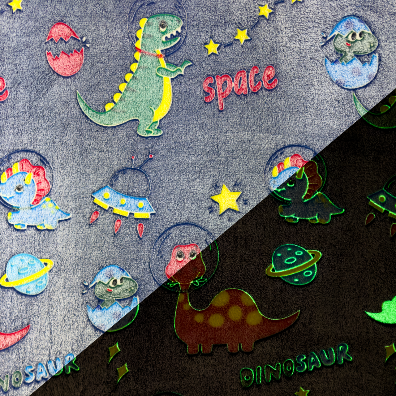 Dino Space - Fleece Glow in the dark.