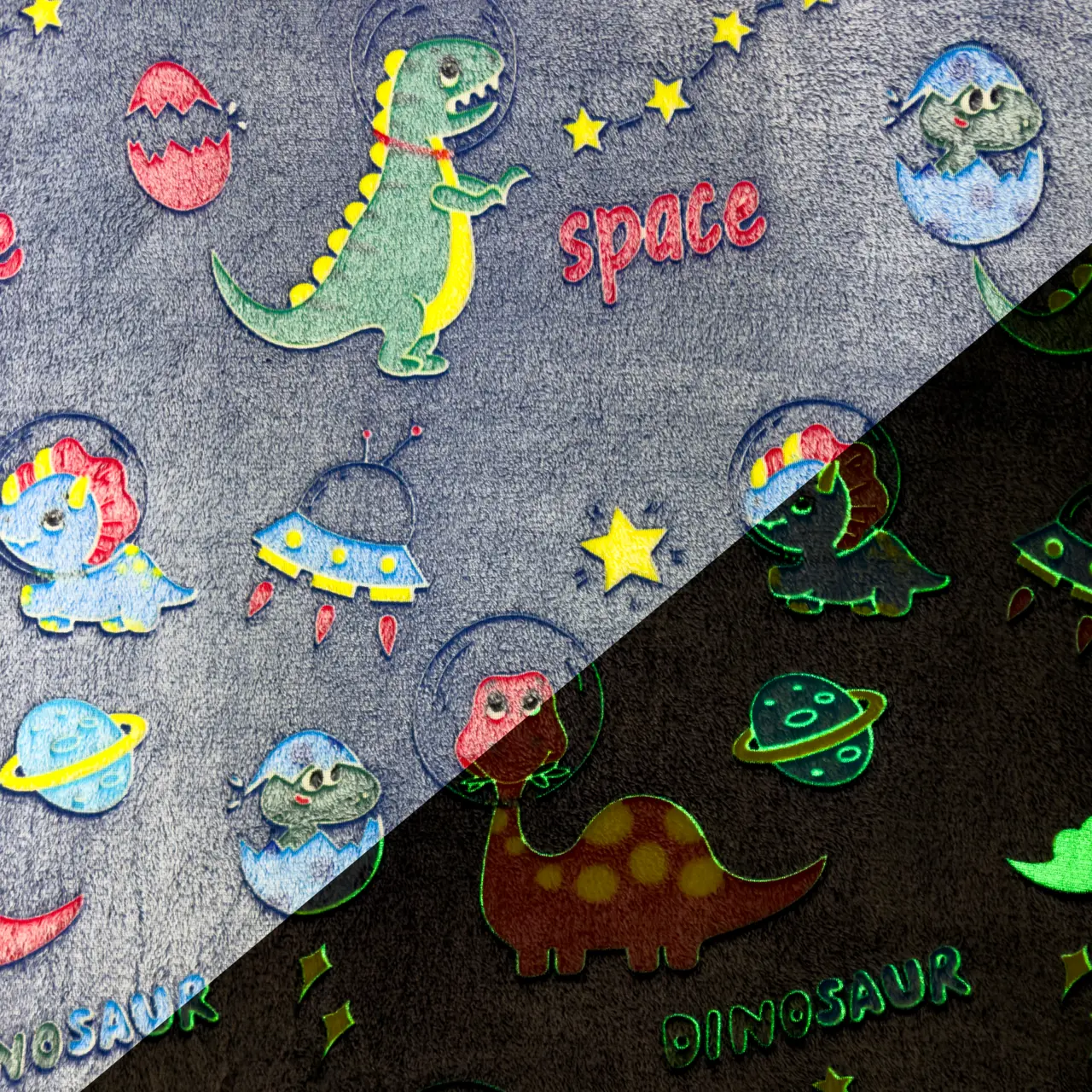 Dino Space - Fleece Glow in the dark.