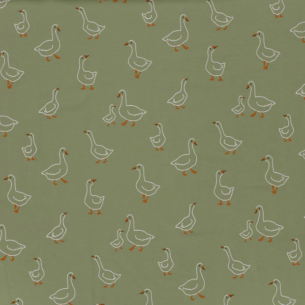 Ducks, Olive Green - Trikåtyg
