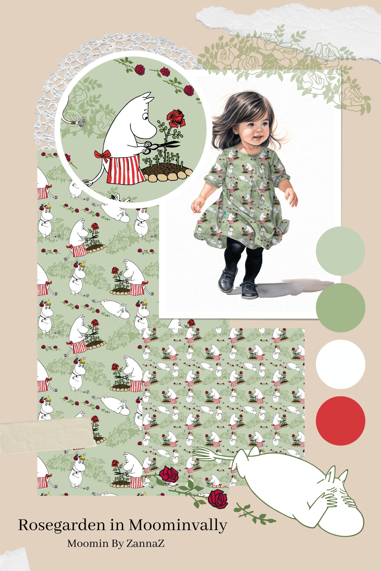 Rosenträdgård, grön - Moomin By ZannaZ