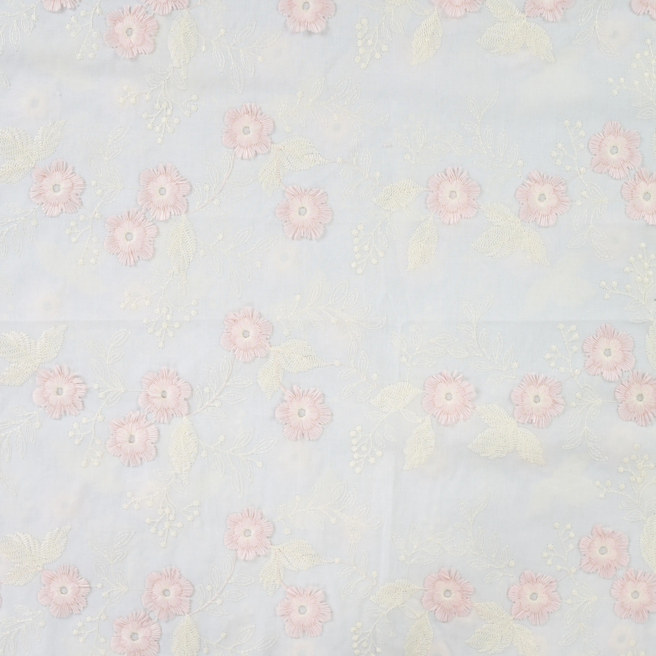 Embroidered flowers, pink - Cotton embroidery