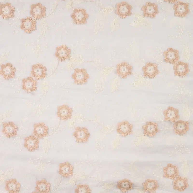 Embroidered flowers, sand - Cotton embroidery