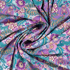 Lila turkosa blommor - Trikåtyg