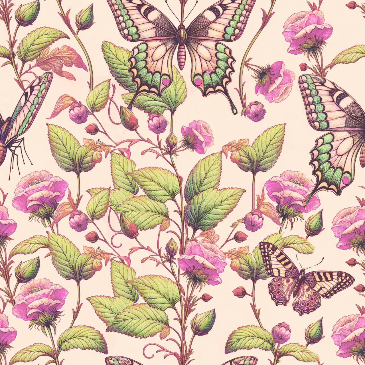 Fjärilssommar rosa - Trikåtyg