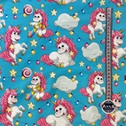 Unicorn Party Blå - Trikåtyg