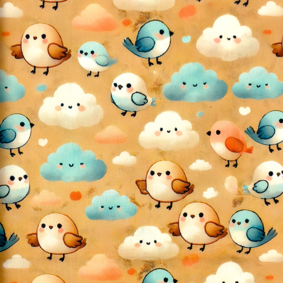 Sunny Clouds, Birds - bomullspoplin