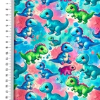 Sweet And Colorful Dinos - bomullspoplin