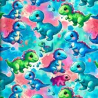 Sweet And Colorful Dinos - bomullspoplin