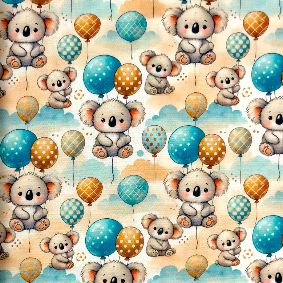 Balloon And Koala - bomullspoplin