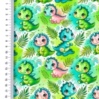 Sweet And Colorful, Dino Green - cotton poplin