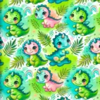 Sweet And Colorful, Dino Green - cotton poplin