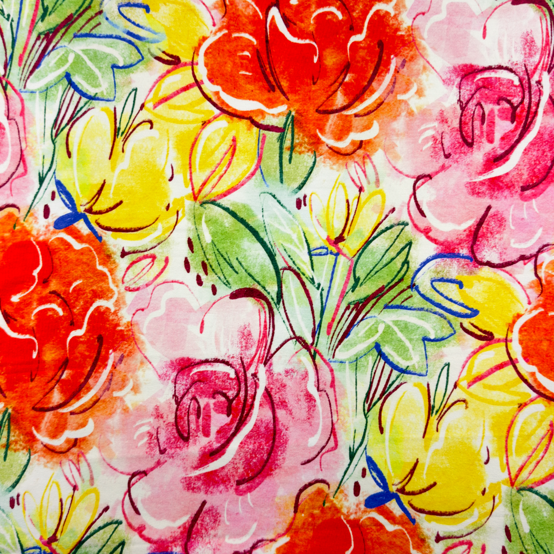 Hand Drawn Roses - Viscose Jersey.