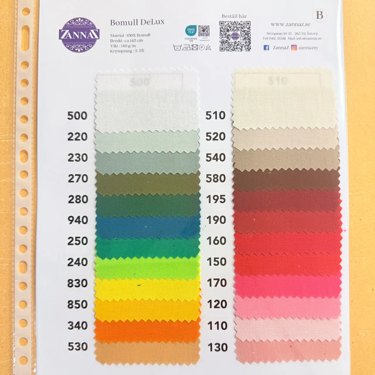 Färgkarta - Bomull DeLux