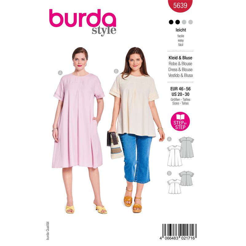 Burda. 5639 - Klänning och blus plusstorlekar (46-56)