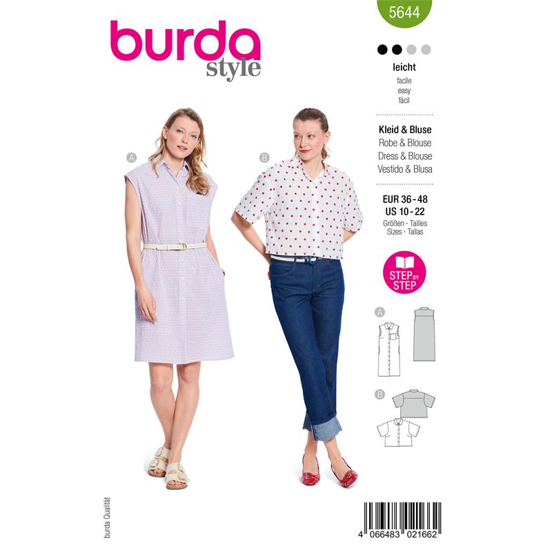 Burda. 5644 - Klänning och blus dam (36-48)